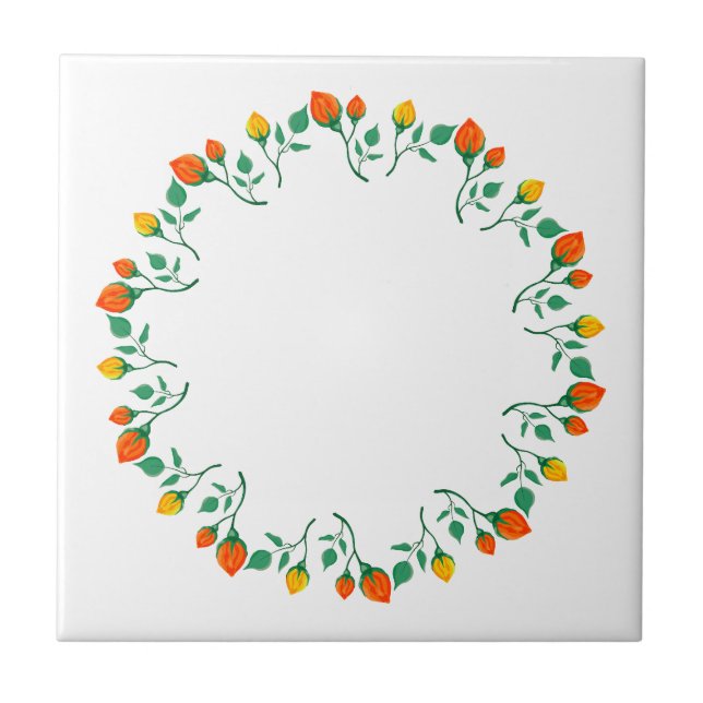 Floral round frame with yellow and red rose flower tile (Front)