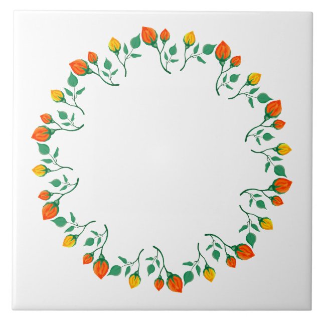 Floral round frame with yellow and red rose flower tile (Front)