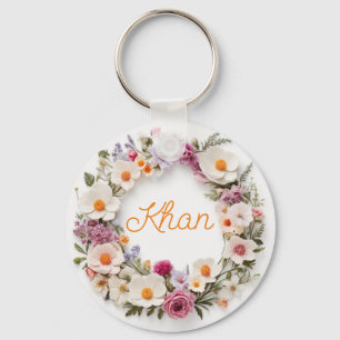 Floral rounded ring digital art /Personalized Keychain