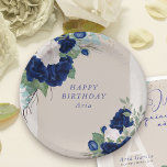 Floral Royal Blue and Ivory Roses Personalized Paper Plate<br><div class="desc">Elegant floral paper plates with royal blue and ivory roses,  greenery,  eucalyptus leaves and gold splatters. The template is set up for you to add your custom text. Please browse my Royal Rose collection for matching invitations and accessories or message me to create the templates you need.</div>