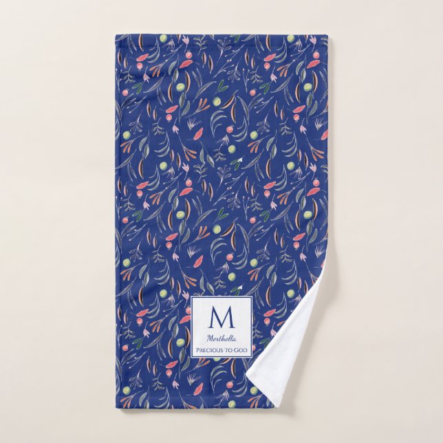 Floral | ROYAL BLUE Monogram PRECIOUS TO GOD | Gym Hand Towel (Hand Towel)