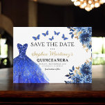 Floral Royal Blue Princess Birthday Quinceanera Save The Date<br><div class="desc">Celebrate in style with the Floral Pink and Gold Princess Birthday Quinceañera invitation. This elegant design features soft pink florals paired with luxurious gold accents, perfect for a regal and memorable 15th birthday celebration. The invitation embodies grace and sophistication, fit for a princess. The delicate floral details and shimmering gold...</div>