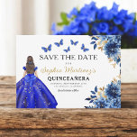 Floral Royal Blue Princess Birthday Quinceanera Save The Date<br><div class="desc">Celebrate in style with the Floral Pink and Gold Princess Birthday Quinceañera invitation. This elegant design features soft pink florals paired with luxurious gold accents, perfect for a regal and memorable 15th birthday celebration. The invitation embodies grace and sophistication, fit for a princess. The delicate floral details and shimmering gold...</div>