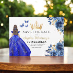 Floral Royal Blue Princess Birthday Quinceanera Save The Date<br><div class="desc">Celebrate in style with the Floral Pink and Gold Princess Birthday Quinceañera invitation. This elegant design features soft pink florals paired with luxurious gold accents, perfect for a regal and memorable 15th birthday celebration. The invitation embodies grace and sophistication, fit for a princess. The delicate floral details and shimmering gold...</div>