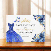Floral Royal Blue Princess Birthday Quinceanera