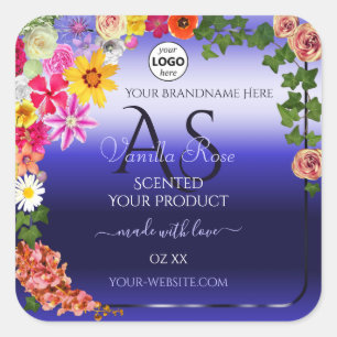 Floral Royal Blue Produit Étiquettes Monogramme Aj