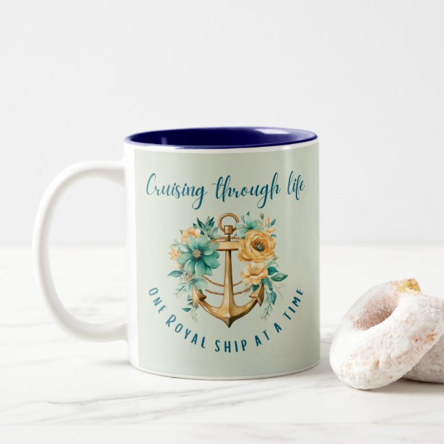 Floral Royal Two-Tone Coffee Mug (With Donut)