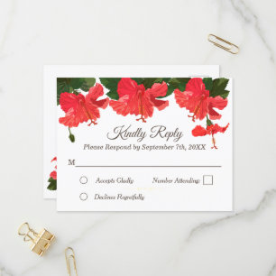 Floral RSVP Invitation Postcard with Red Hibiscus