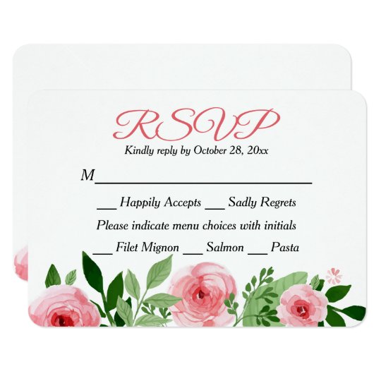 Floral RSVP Pink Rose Watercolor Flower Response Card