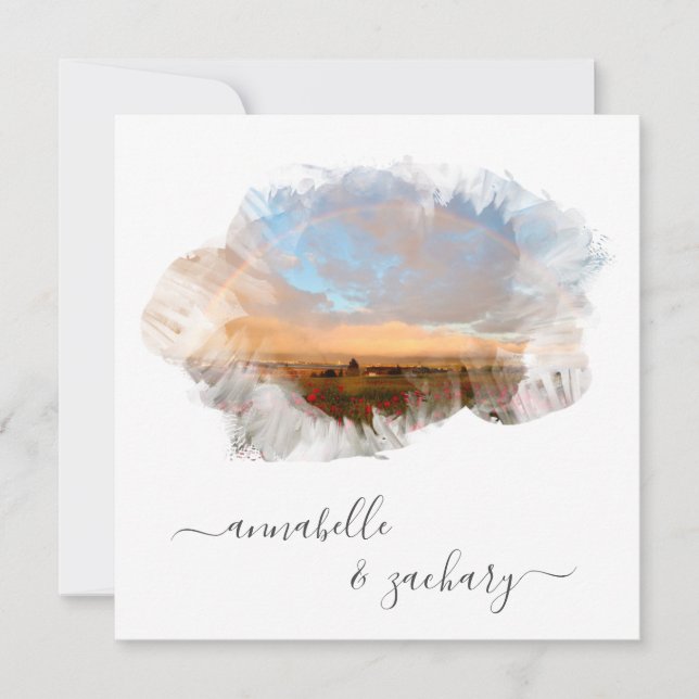 *~* FLORAL + RSVP - QR RAINBOW AR11 BEACH WEDDING  INVITATION (Front)