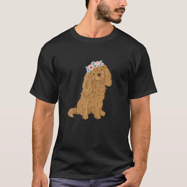 Floral Ruby Cavalier King Charles Spaniel Cavie Mo T-Shirt (Front)