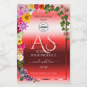 Floral Ruby Red Ombre Product Labels Monogram Logo