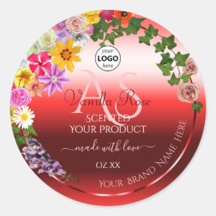 Floral Ruby Red Ombre Product Labels Monogram Logo