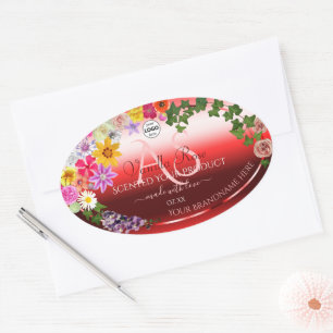 Floral Ruby Red Ombre Product Labels Monogram Logo