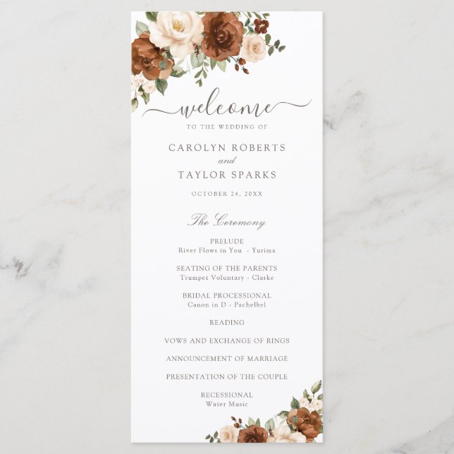 Floral Rust Blush Peach Greenery Wedding Program (Front)