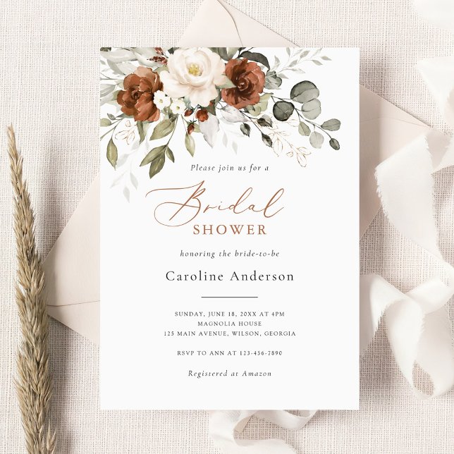 Floral Rust Cream Greenery Bridal Shower Invitation (Creator Uploaded)