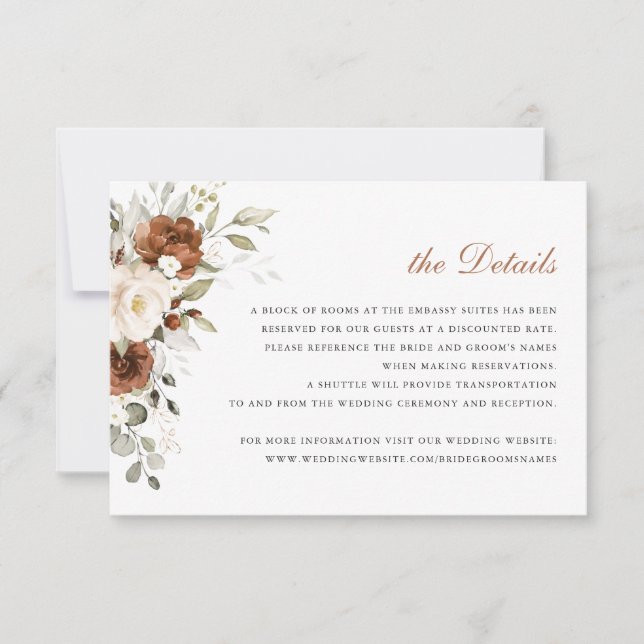 Floral Rust Cream Greenery Fall Details Insert Invitation (Front)