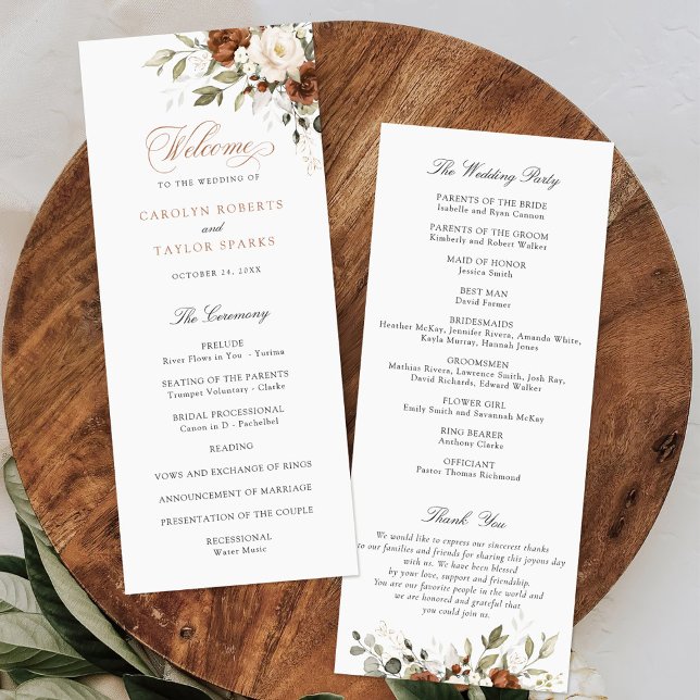 Floral Rust Cream Greenery Fall Wedding Program (Creator Uploaded)