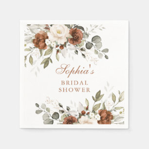 Floral Rust Cream Greenery Gold Bridal Shower  Napkin