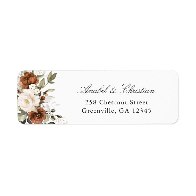 Floral Rust Greenery Cream Return Address Label (Front)