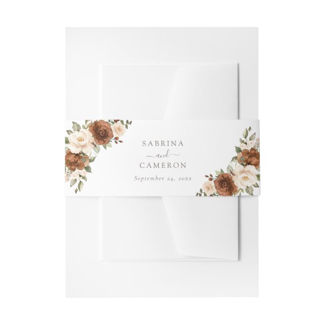 Floral Rust Greenery Peach Elegant Wedding Invitation Belly Band (Front Example)