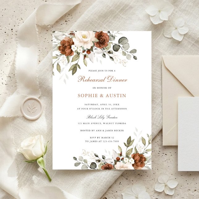 Floral Rust Greenery Wedding Rehearsal Dinner Invitation (Creator Uploaded)