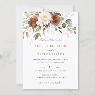 Floral Rust Ivory Cream Greenery Fall Wedding Invitation
