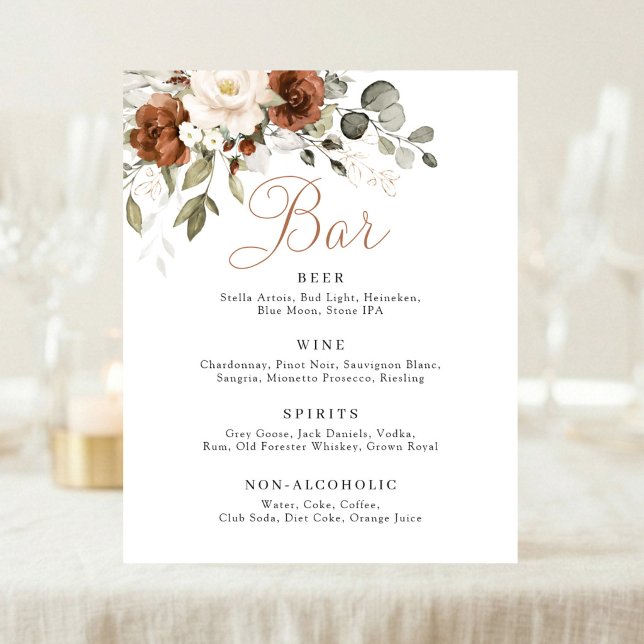 Floral Rust Ivory Greenery Wedding Bar Sign (Creator Uploaded)