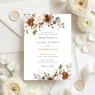 Floral Rust Ivory White Greenery Wedding Invitation