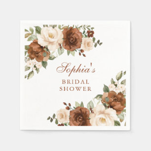 Floral Rust Peach Greenery Gold Bridal Shower Napkin