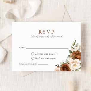 Floral Rust Peach Greenery Wedding RSVP Card