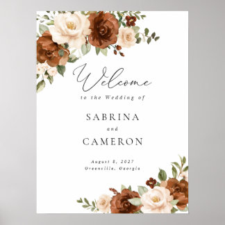 Floral Rust Peach Greenery Wedding Welcome Sign