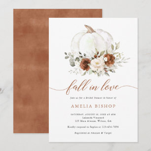 Floral Rust Pumpkin Fall in Love Bridal Shower Invitation