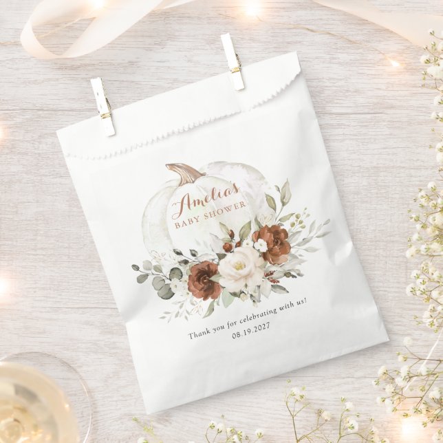 Floral Rust Pumpkin Greenery Fall Baby Shower Favour Bag (Clipped)