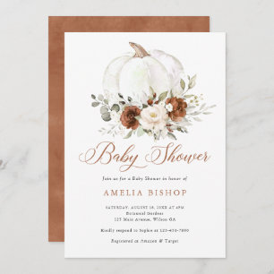 Floral Rust Pumpkin Greenery Fall Baby Shower Invitation