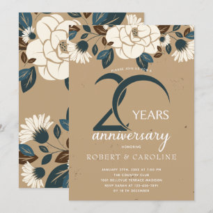 Floral Rustic 20th Wedding Anniversary Invitation