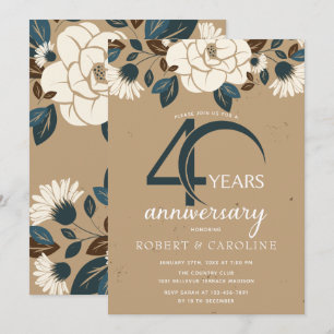 Floral Rustic 40th Wedding Anniversary Invitation