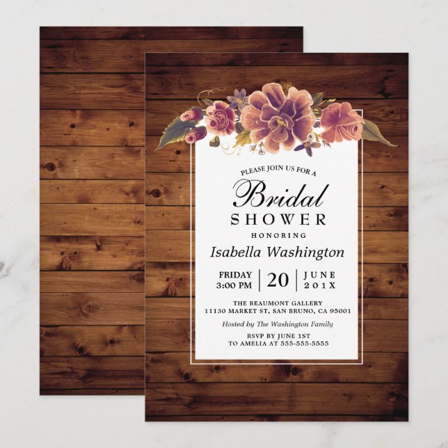 Floral Rustic Barn Wood Bridal Shower Invitation (Front/Back)