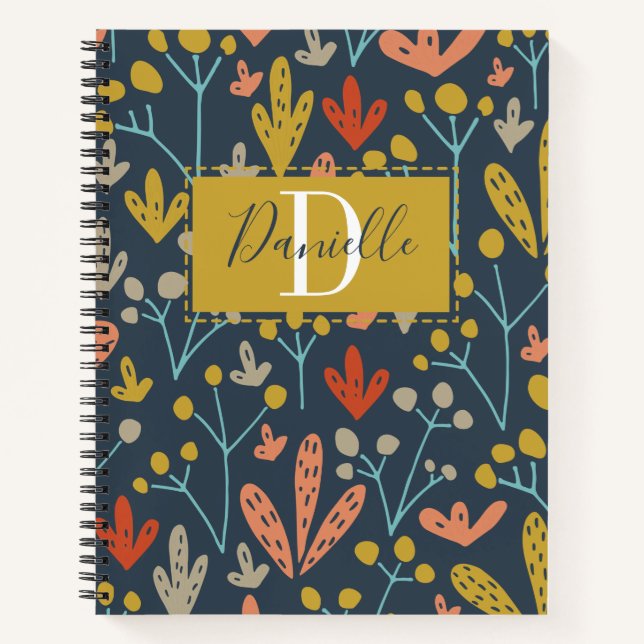 Floral Rustic Botanical Monogram Name Notebook (Front)