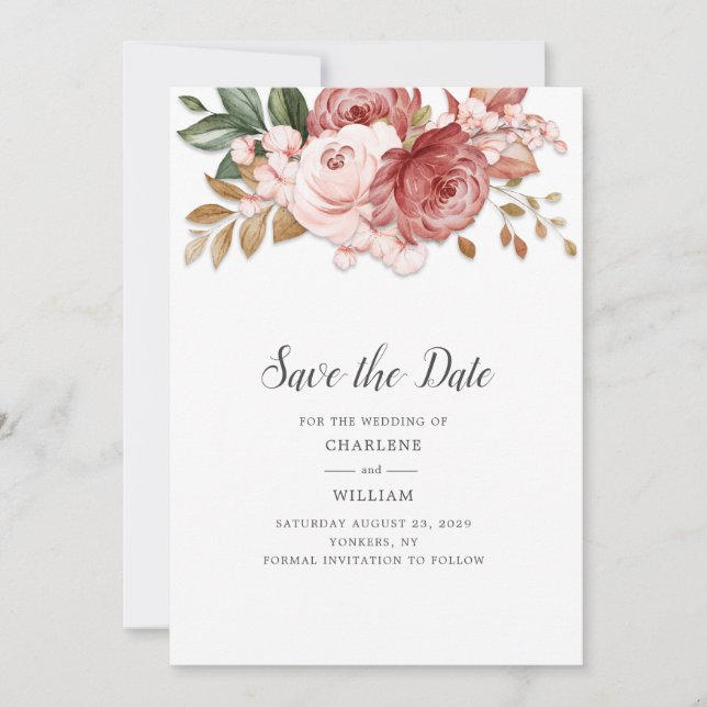 Floral Rustic Botanical Wedding Save the Date (Front)
