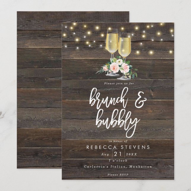 floral rustic brunch and bubbly bridal shower invitation (Front/Back)