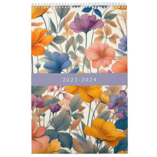 Floral rustic colorful bohemian botanical calendar