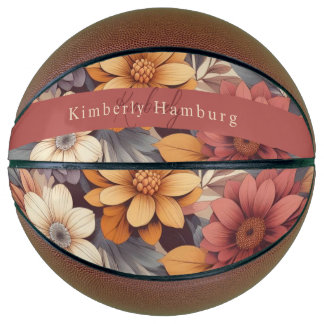 Floral rustic colourful bohemian botanical basketball