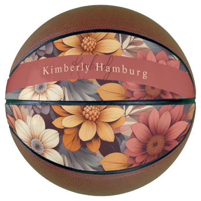 Floral rustic colourful bohemian botanical basketball (Front)
