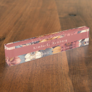 Floral rustic colourful bohemian botanical nameplate