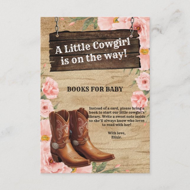 Floral Rustic Cowgirl Boots Baby Shower Enclosure Card (Front)