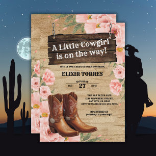 Floral Rustic Cowgirl Boots Baby Shower Invitation