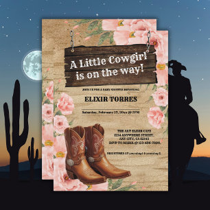 Floral Rustic Cowgirl Boots Baby Shower Invitation