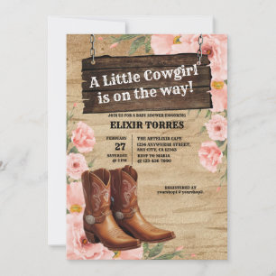 Floral Rustic Cowgirl Boots Baby Shower  Invitation