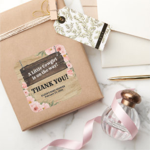 Floral Rustic Cowgirl Boots Baby Shower Square Sticker